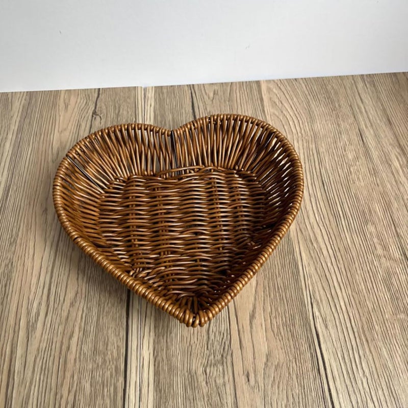 AMBOJIE Wicker Bread Basket,Handwoven Storage Basket for Fruit Basket Vegetables Cosmetics in Home Restaurant & Bakery (Heart-shaped 3Pack) - Image 5